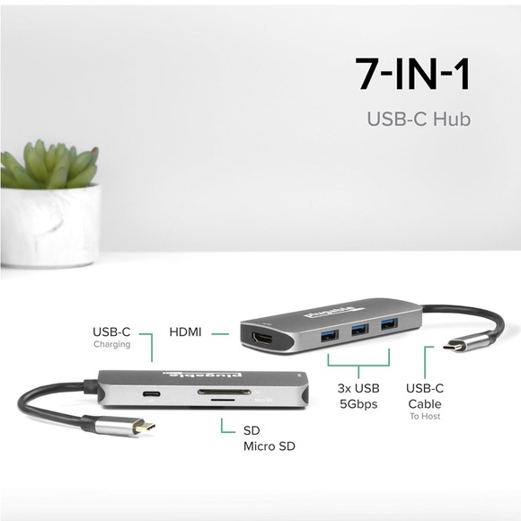 Plugable USB-C Hub 7-in-1, Driverless USB C Hub - Picture 3 of 9
